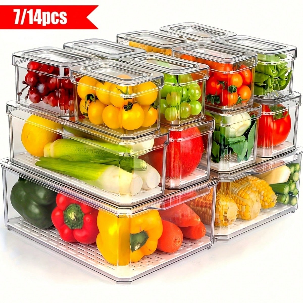 Food Storage In Cabinets - Set di 7/14 Contenitori Impilabili per