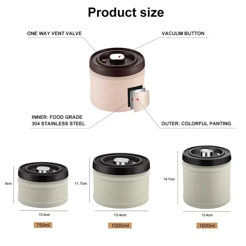 Food Storage Vacuum Containers - Contenitore Ermetico per Caffè in Acciaio