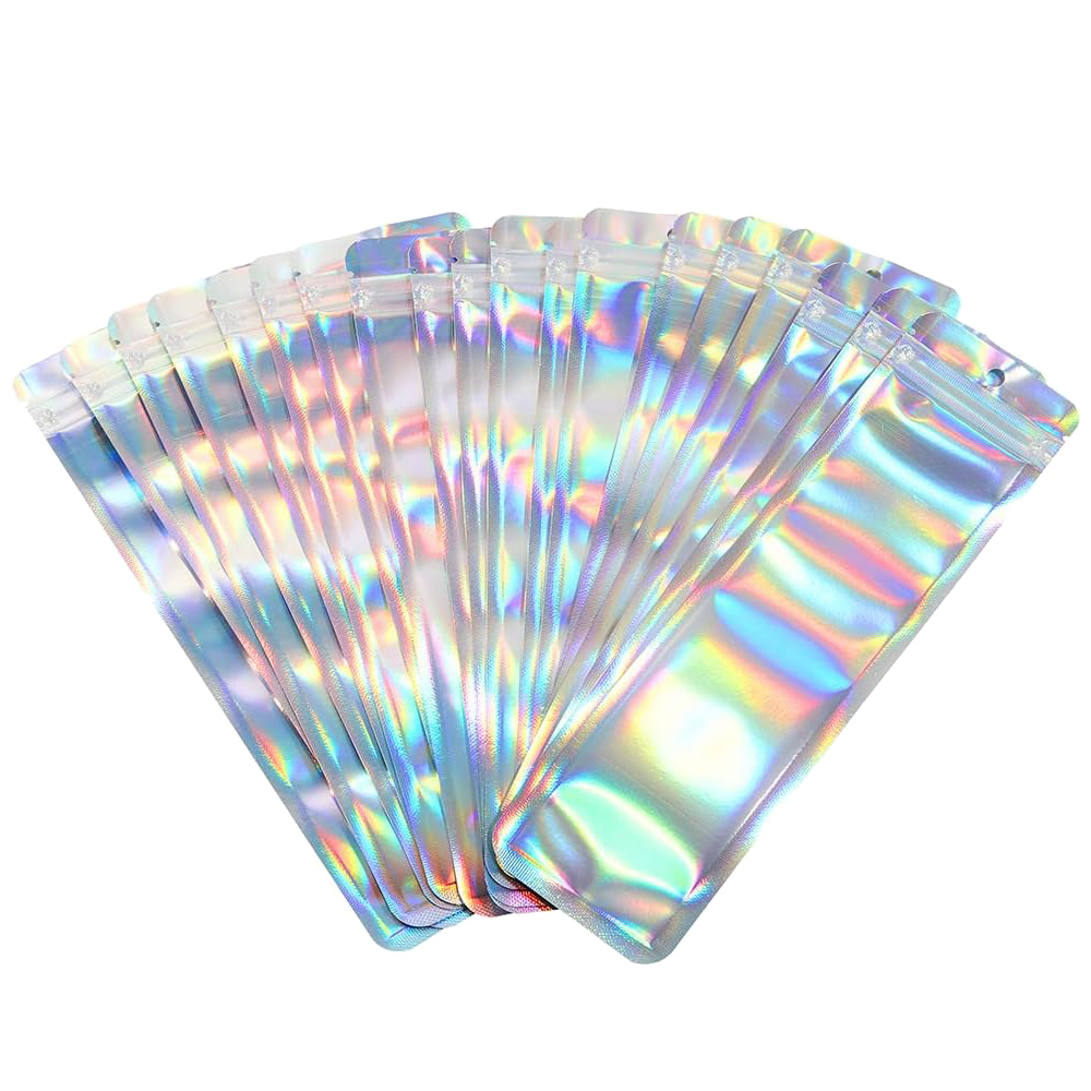 Food Storage Ziploc Bags - 50 sacchetti per imballaggio olografici lunghi,
