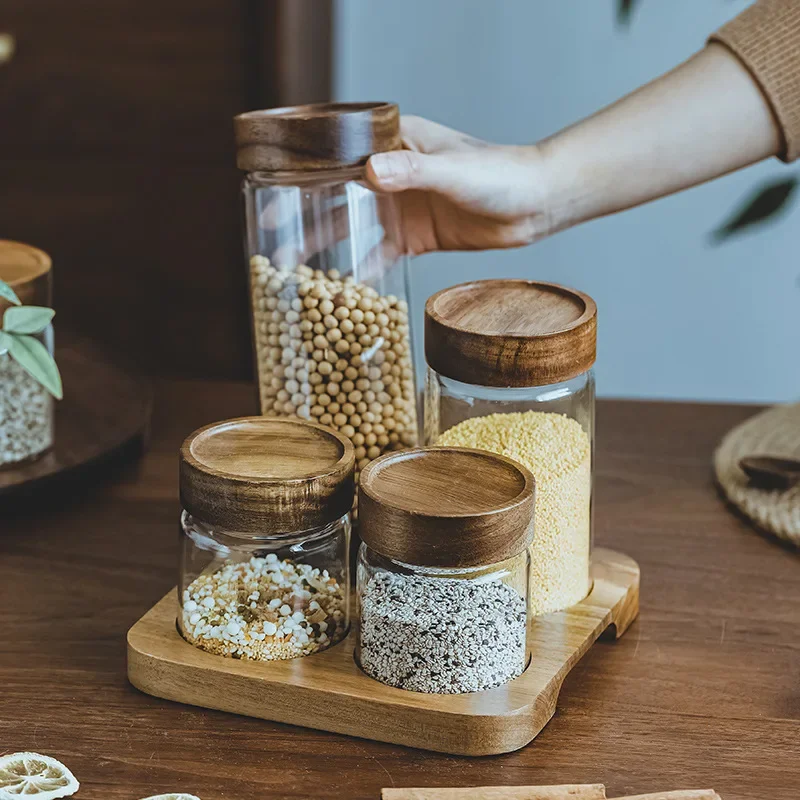 Food Storage Jars With Lids - Coperchio in legno Orgnizer contenitore ermetico